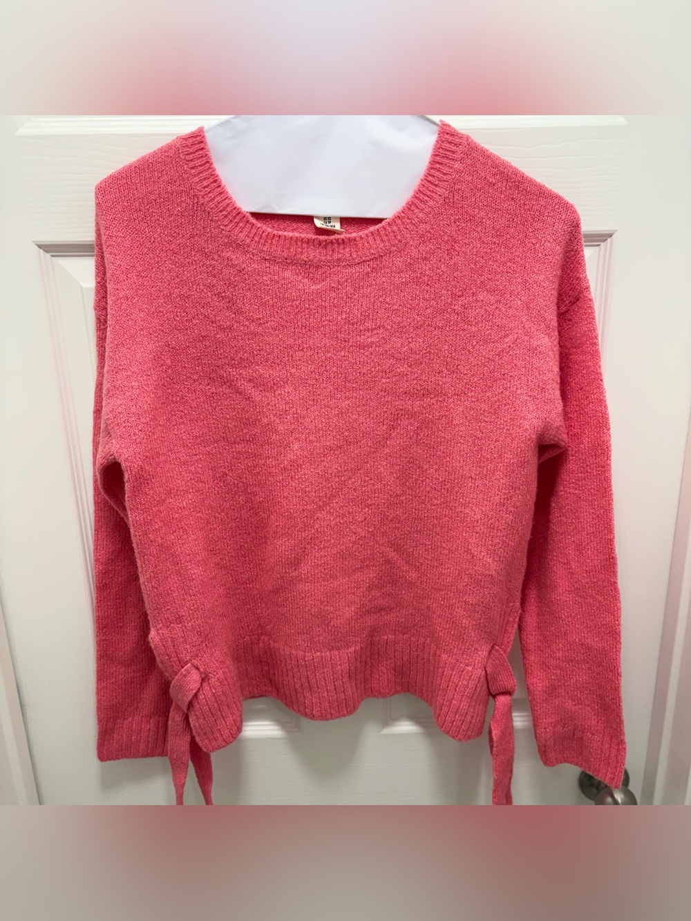 H&M Coral Pink Tie-Hem Crewneck Sweater